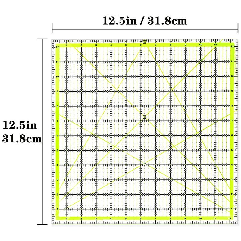 UOOU Quilting Ruler(12.5"X12.5"), Square Quilting Rulers Fabric Cutting Ruler Acrylic Quilters Rulers Clear Mark for Easy Precision Cutting and Crafts Quilting and Sewing - Image 2